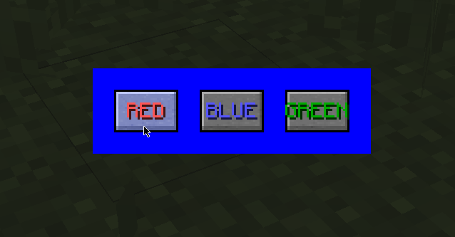 A screen with 3 buttons and blue background. The button labels are blue, red and green